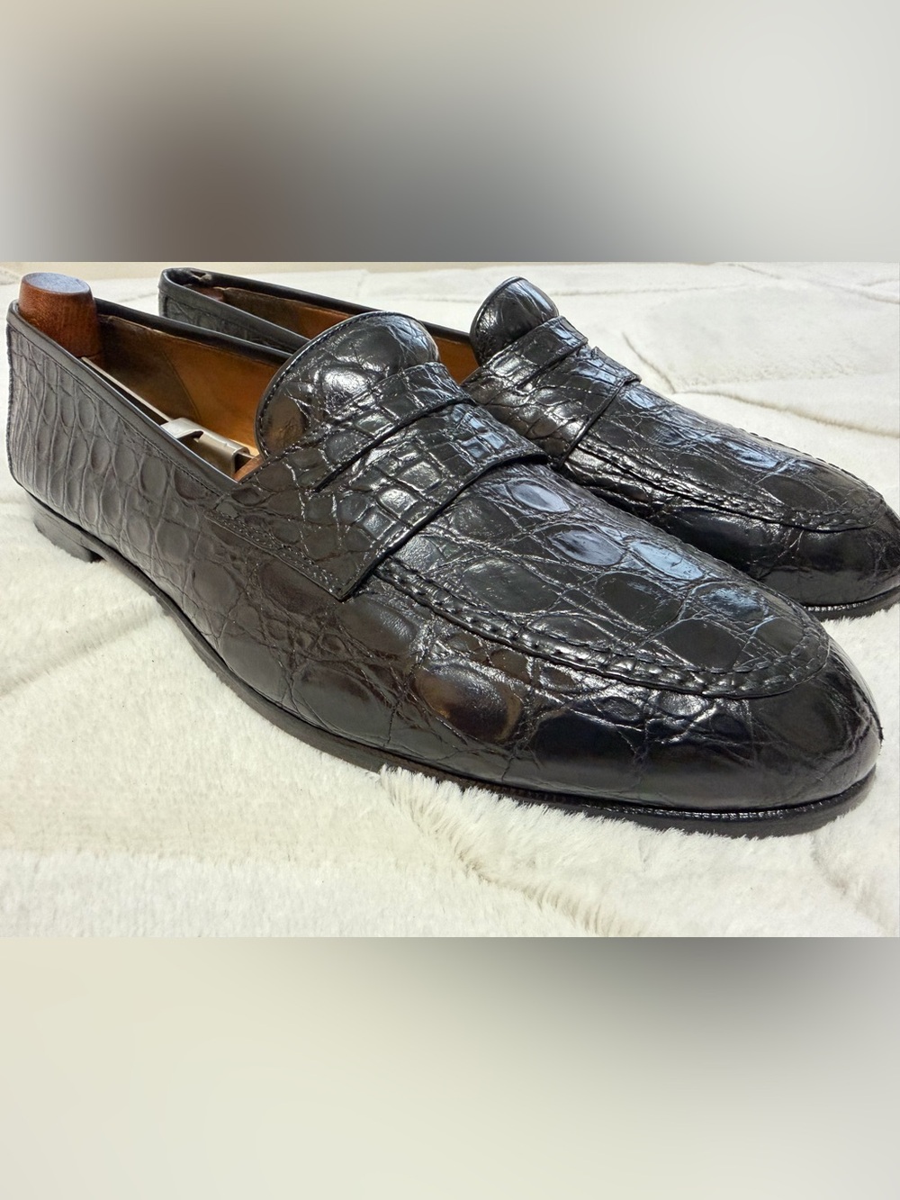 $2000 Ferragamo Genuine Crocodile Alligator Exotic Skin Penny Loafers 12EE 13
